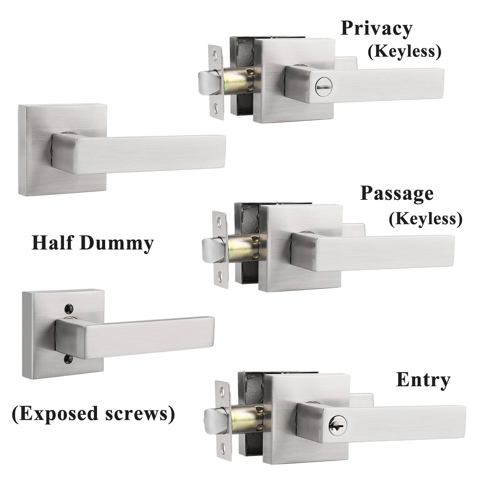 Privacy Door Locks Passage Handles Brushed Nickel Entry Lock keyed Dummy Levers gallery