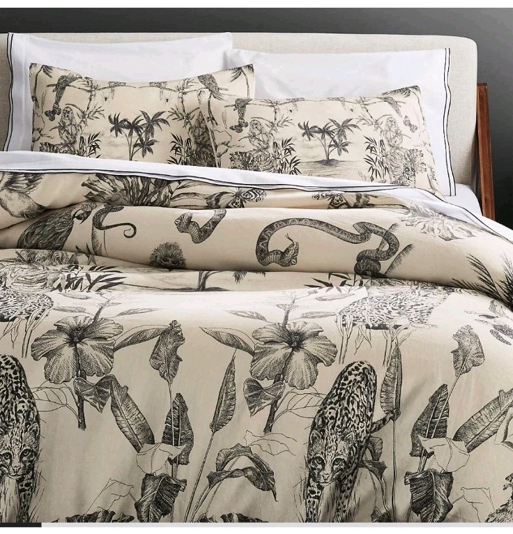 $299 CB2 Matthew Williamson Midnight Jungle Linen F/Q Size Duvet Cover Set EUC gallery