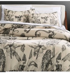 $299 CB2 Matthew Williamson Midnight Jungle Linen F/Q Size Duvet Cover Set EUC