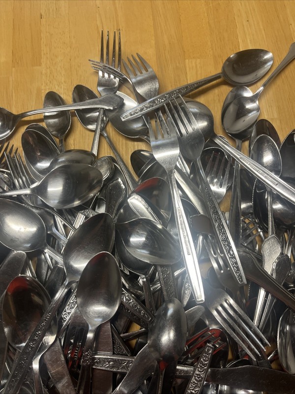 Huge Mixed Lot Stainless Silverware Flatware Forks Knives Spoons 150 Pcs 11 Lbs+ gallery
