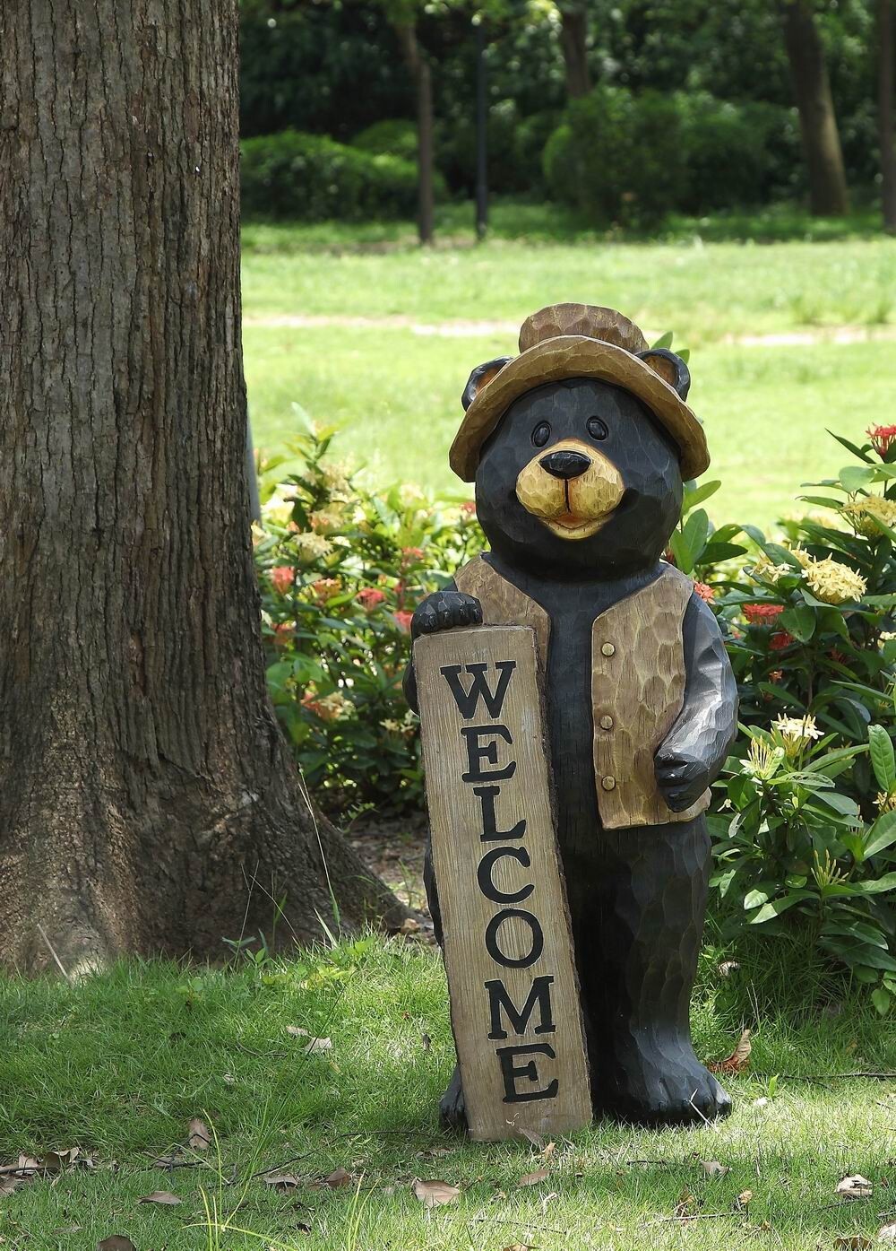 30 IN Standing Bear Decor W/Welcome Sign Garden Decor Garden Statue For Entryway gallery
