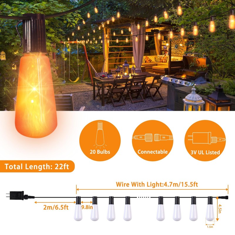 Flickering Flame String Lights,22Ft 20LED Lights for Outside,Plug in Garden Ligh gallery