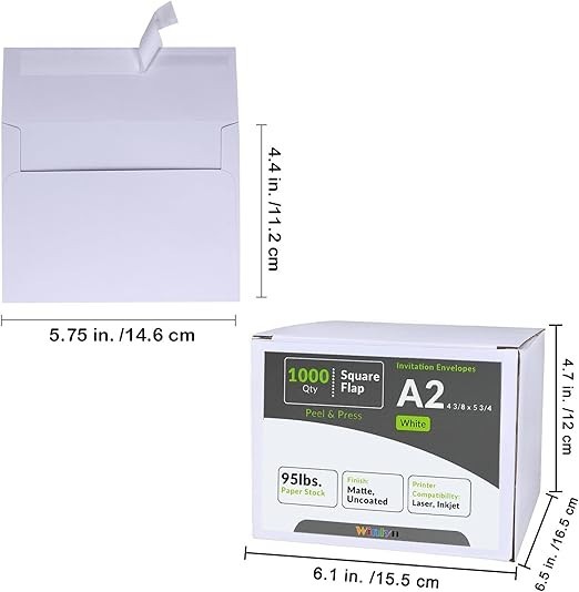 Winlyn 1000 Pcs Bulk A2 Invitation Envelopes in 1000 pcs white, White gallery