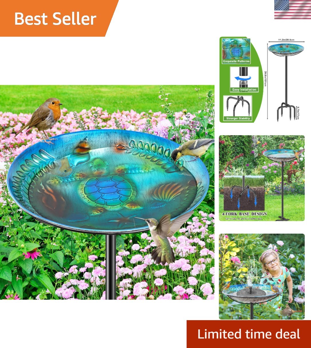 Unique Hand-Powered Bird Bath & Feeder with Vintage Touch for Outdoor Charm gallery