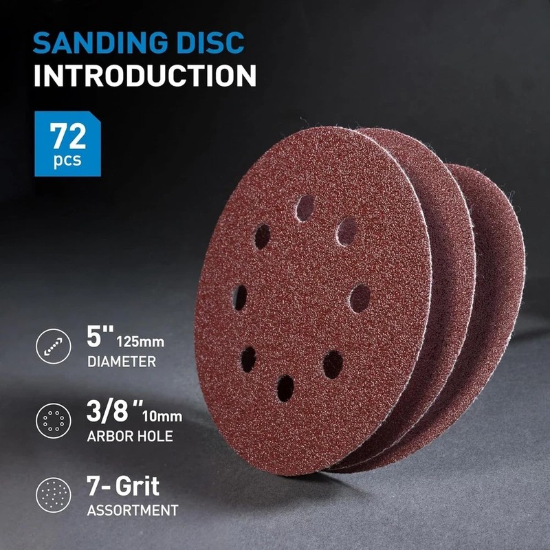 72PCS 5in Hook Loop Sanding Discs 8 Hole Orbital Sander Sandpaper 7 Grits gallery