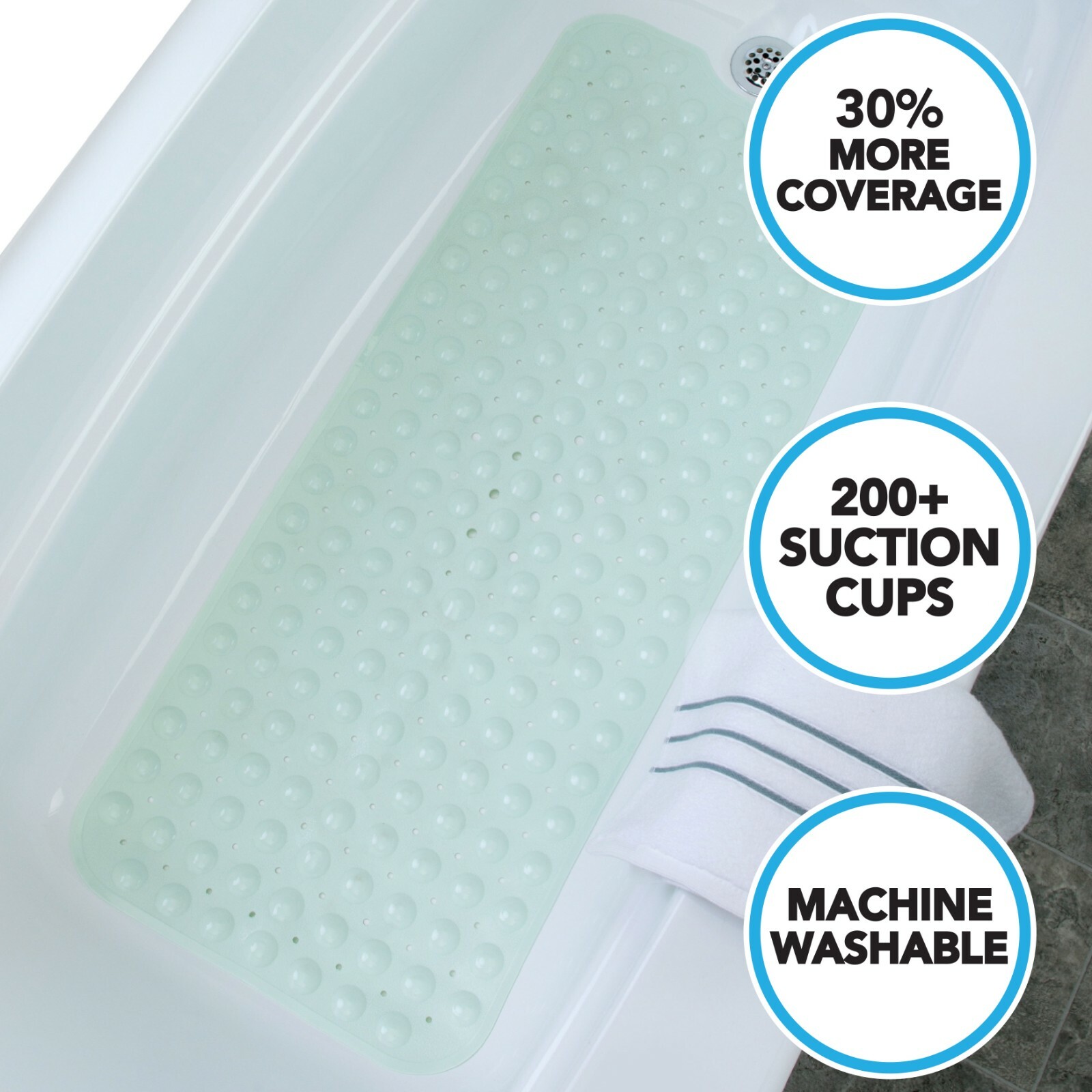Seafoam Green Extra Long Bath Mat: 16"W x 39"L In-Tub Mat with Suction Cups gallery