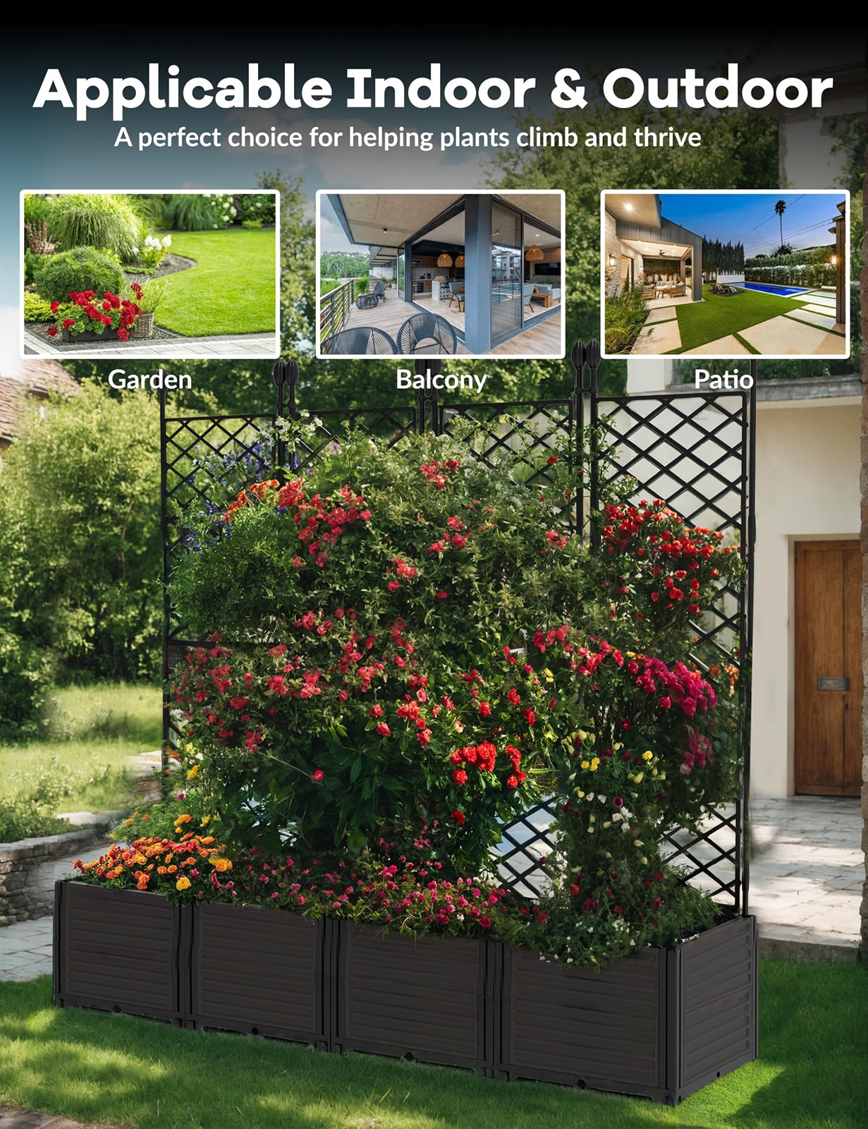 4PCS/Set Planter Box with Trellis Raised Garden Bed for Climbing Plants 63"Tall gallery