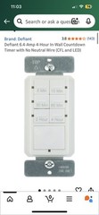 Defiant 460974 Push Button Countdown Timer; Up To 4 Hours; 6.4A/125V, 800W