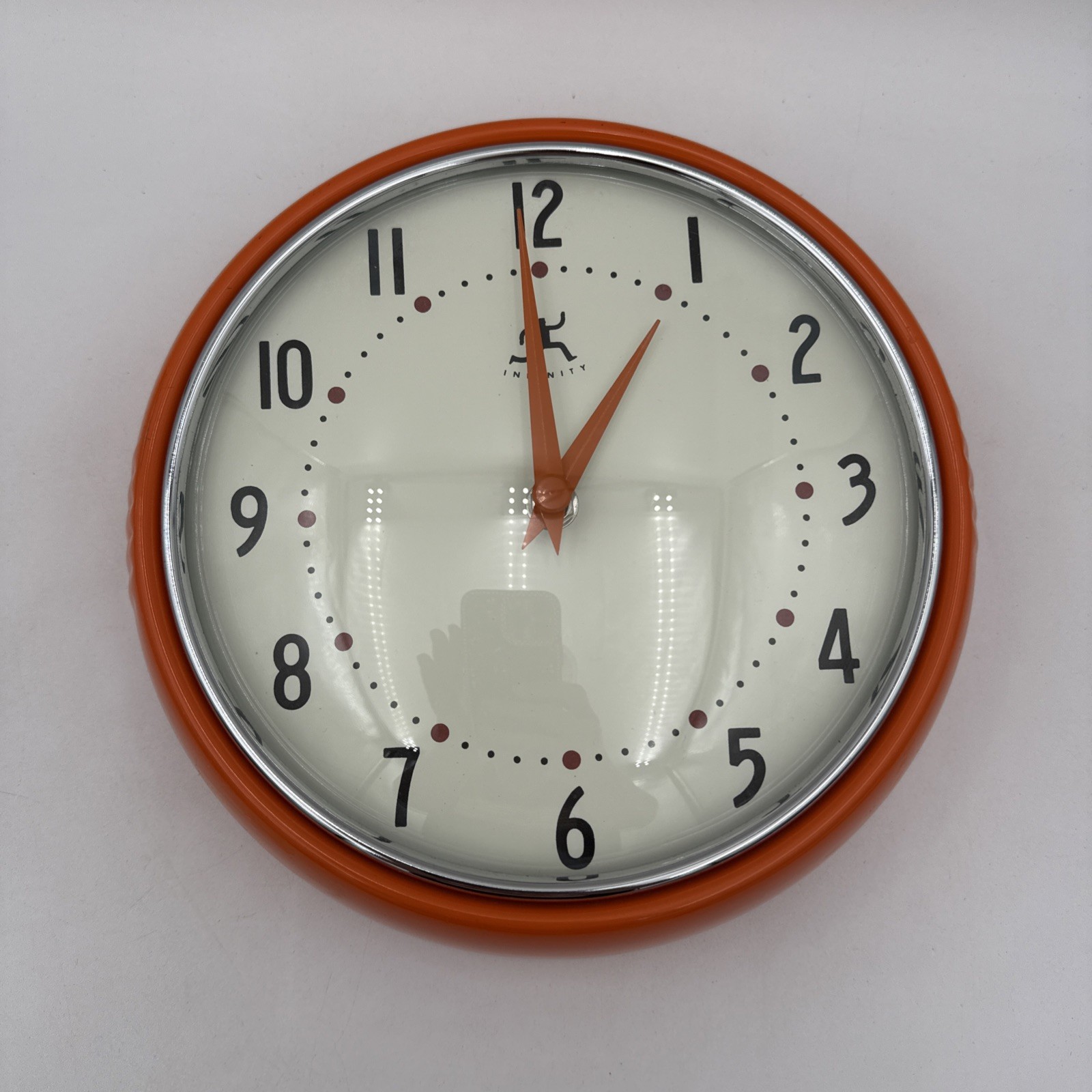 Infinity Instruments 9.5" Orange Retro Round Wall Clock Quartz Silent Metal gallery