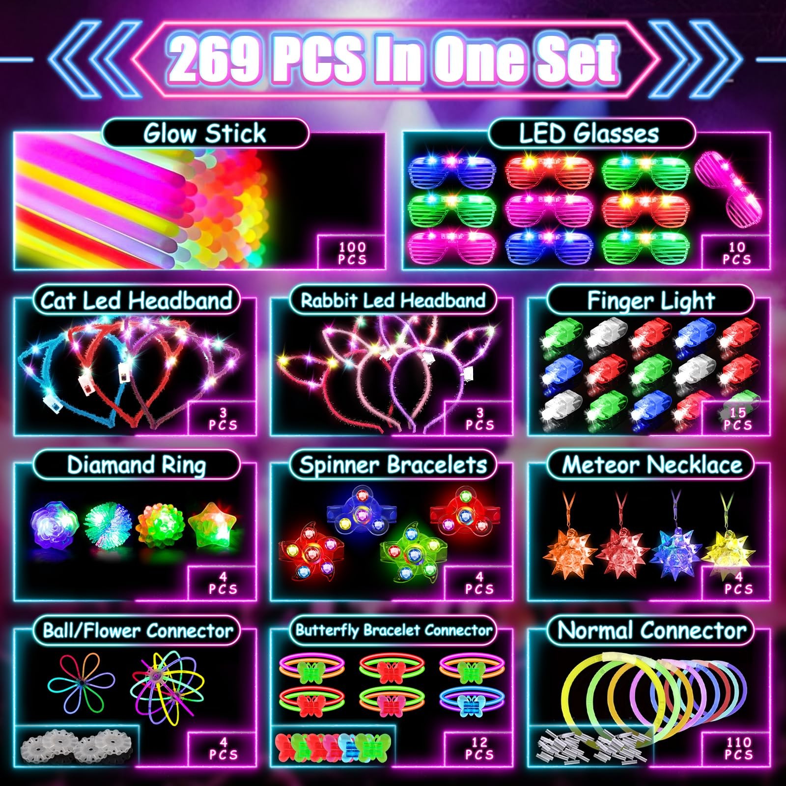 MIBOTE 269Pcs Led Light Up Toys Party Favors Glow in the Dark Party Supplies ... gallery