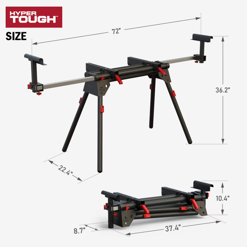 Hyper Tough Hyper Stack Heavy Duty 500-lb Miter Saw Stand, Supports 10' Boards gallery
