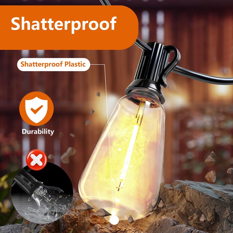 60FT Solar String Lights Outdoor Waterproof Patio w Remote Control 16 ST38 Bulbs gallery