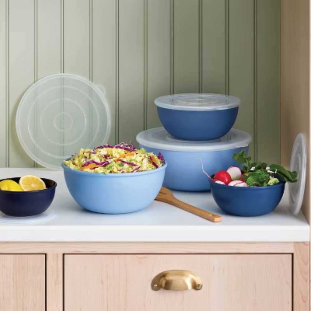 10pc Plastic Mixing Bowl Set with Lids Blue gallery