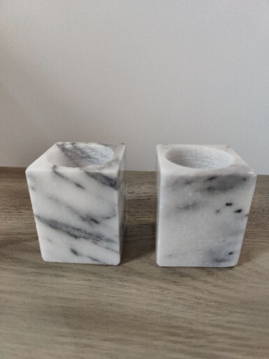 MARBLE Candle Holder Light gray w/ black marbling-2 For Sale gallery