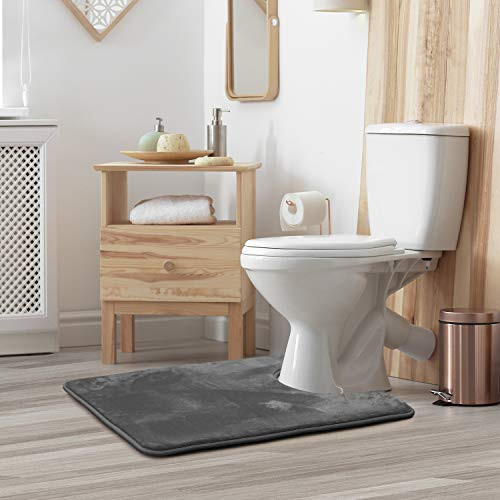 Bathroom Rugs, Velvet Memory Foam Bath Mat, Non-Slip, Solid Grey Contour gallery