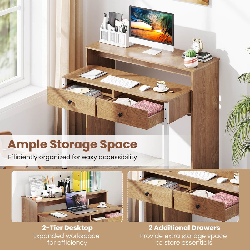 Extendable Computer Desk Console Table Writing Study Place Drawer & Wheels gallery