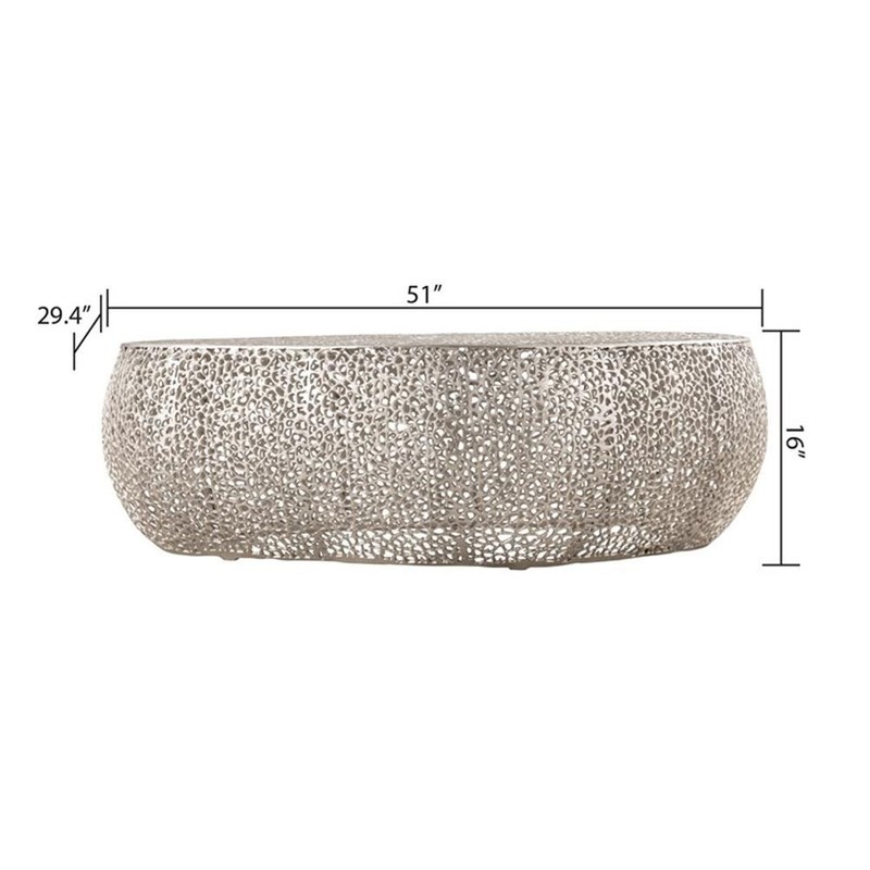 Pemberly Row Oval Shape Coffee Table Made with Aluminum in Silver Color gallery
