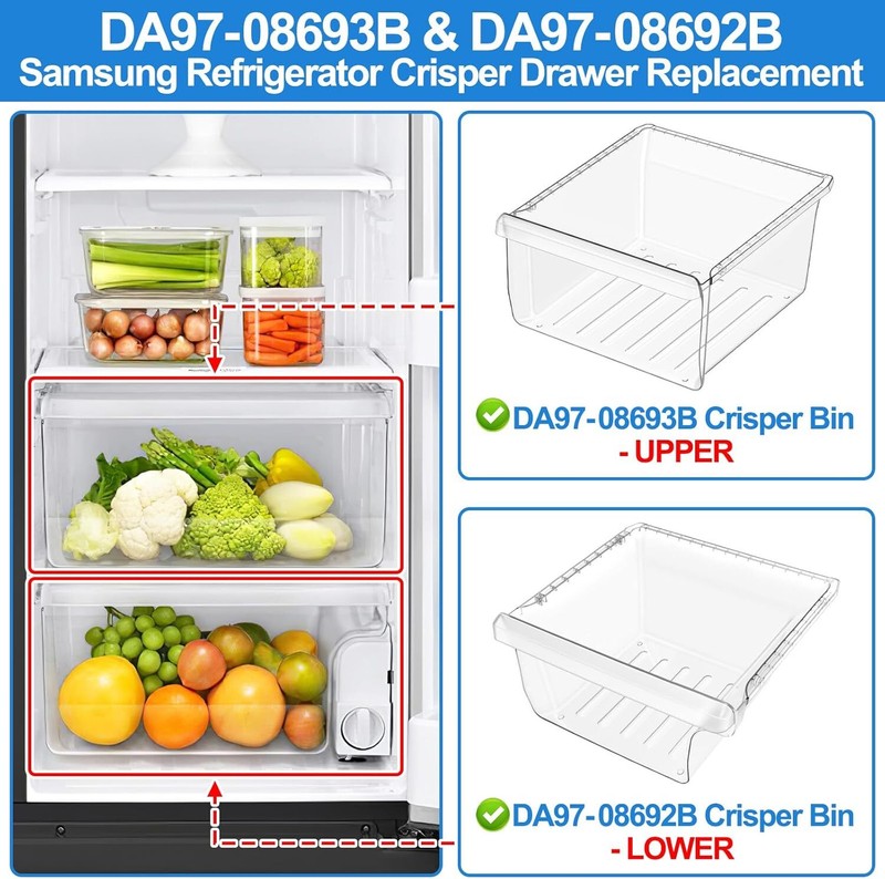 DA97-08693B Refrigerator Crisper Drawer Upper & DA97-08692B Fridge Crisper Bin gallery