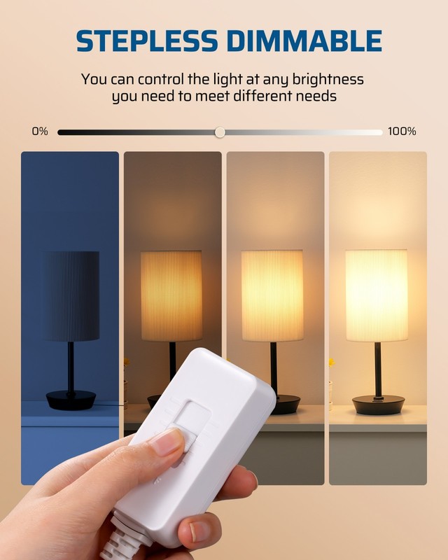 DEWENWILS Table Lamp Dimmer Switch Dimmable LED/CFL Lights 6.6 ft Cord White gallery