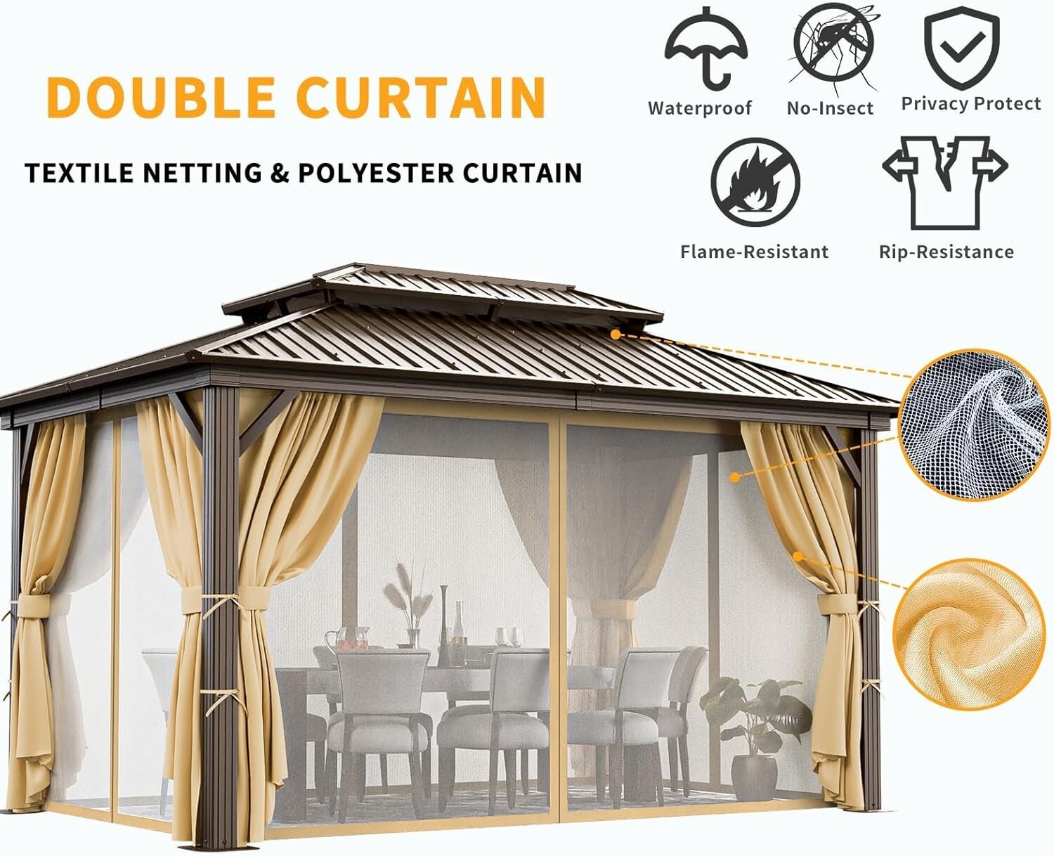 10' x 12' Outdoor Hardtop Gazebo Canopy w/ Aluminum Frame Sidewalls, Brown NEW\ gallery