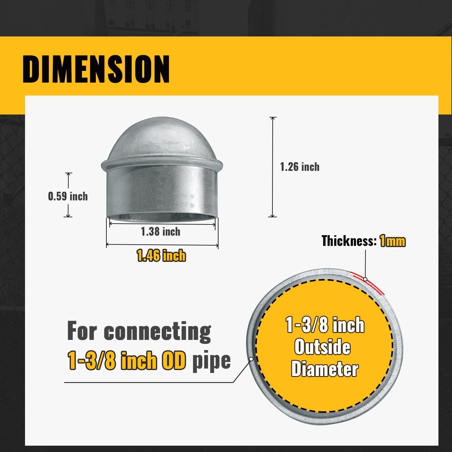 1 3 8 Inch Fence Post Caps Galvanized Steel Chain Link Parts 2PCS gallery