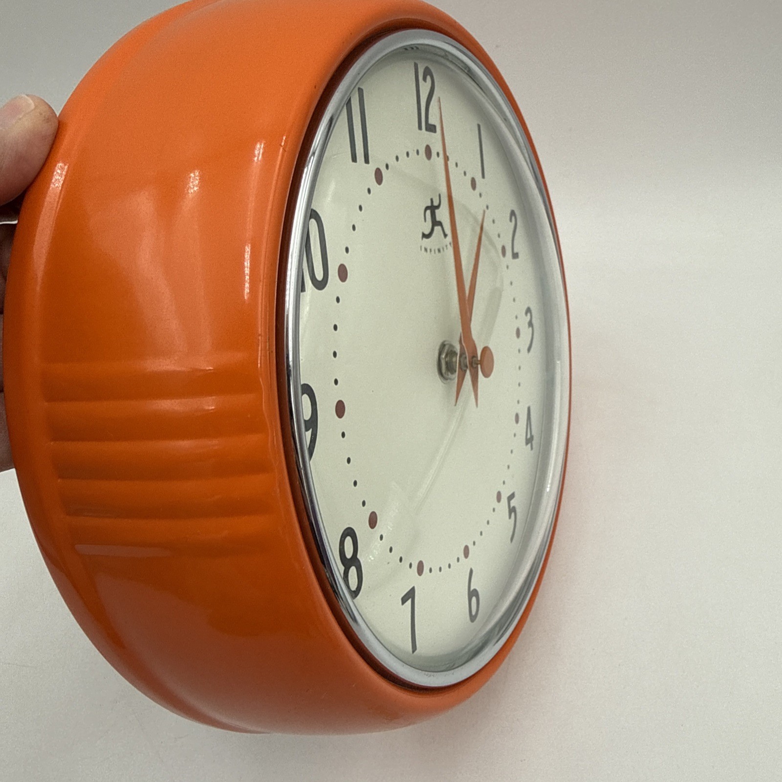 Infinity Instruments 9.5" Orange Retro Round Wall Clock Quartz Silent Metal gallery