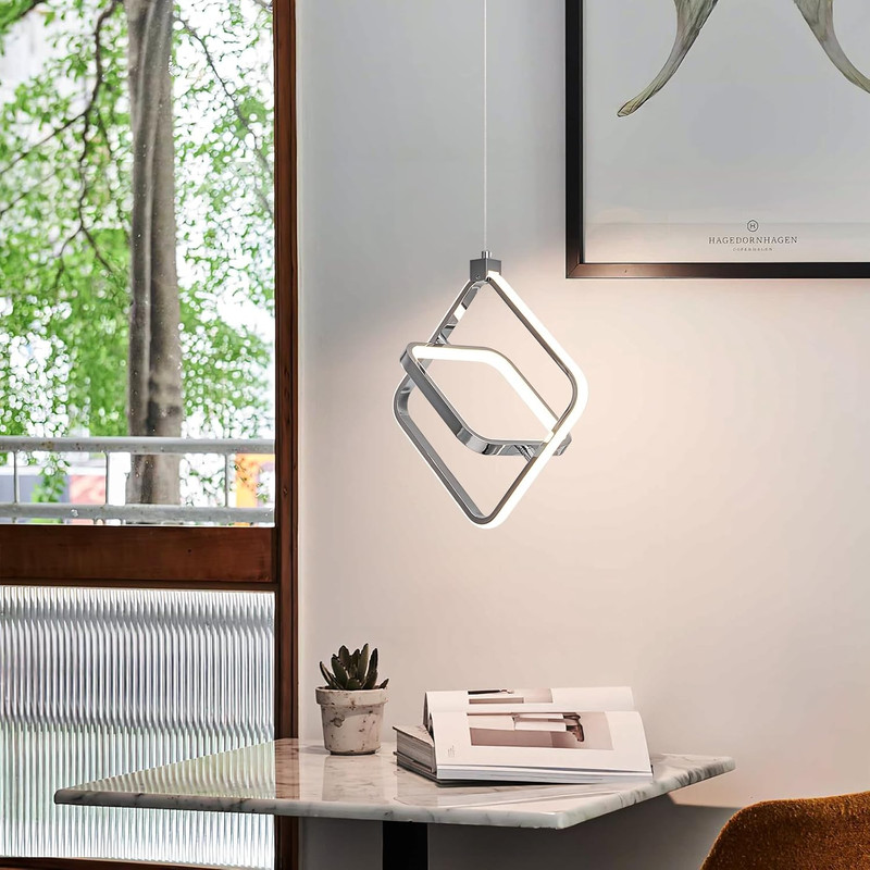 Modern LED Chandelier Chrome Rectangular Pendant Light Fixtures 4000K 20W Dimmab gallery