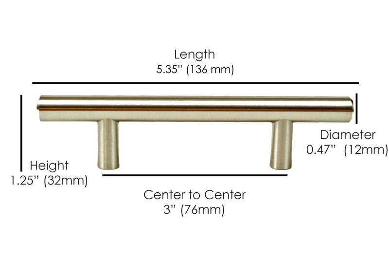 5" Solid Steel Modern T-Bar Kitchen/Bathroom Cabinet Hardware Pull Handle 76 c/c gallery