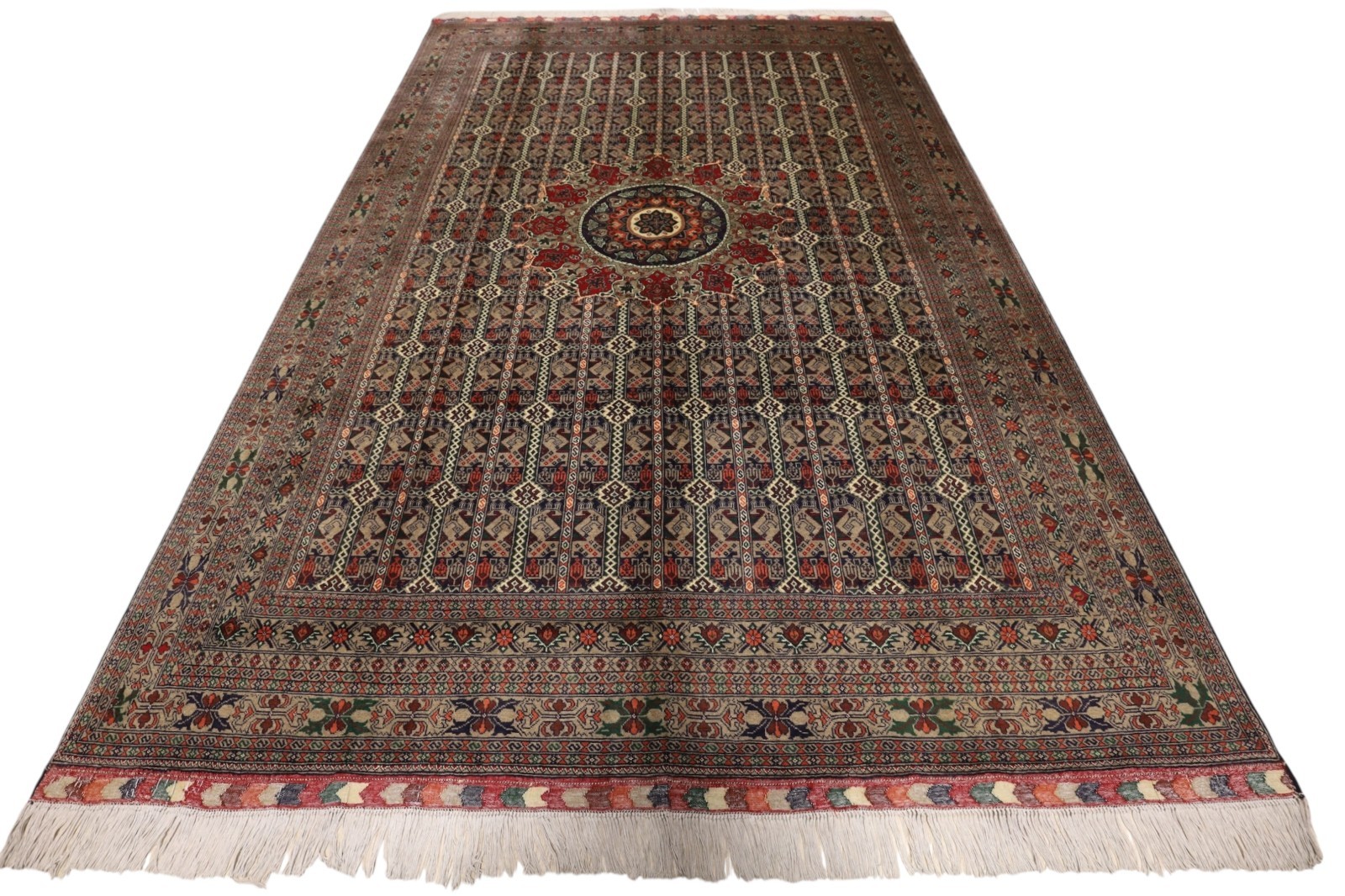 Hand-Knotted Ala Bakhmal Green,Red & Gray Afghani Wool Rug 6'8" x 9'7" gallery