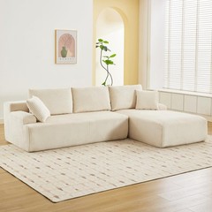 L Shaped Corduroy Sofa Cloud Couch Compression Boneless Sofas w/Deep Seat Beige