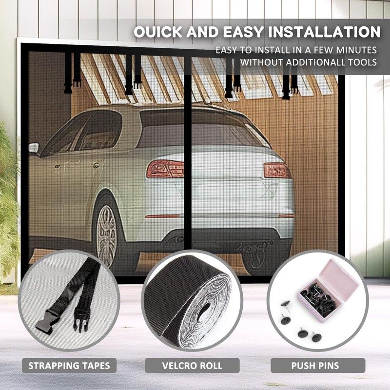 Aurelio TECH Magnetic Garage Door Screen for 1 Car 9x7 ft ft, Black gallery