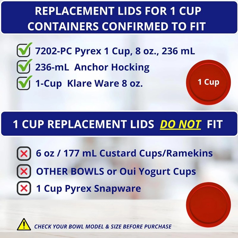 1, 2 & 4 Cup Red Replacement Lids/Covers for Pyrex, Anchor Hocking & KlareWare S gallery