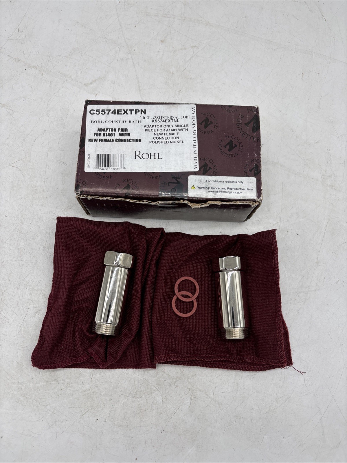 Rohl C5574EXTPN Adaptor Pair for A1401 w/New Female Connection, Polished Nickel gallery