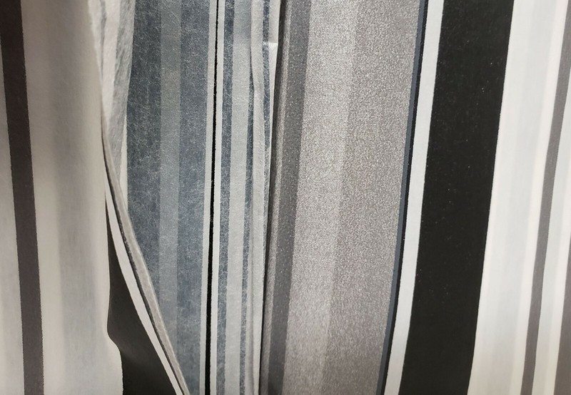 Thin Peva Vinyl Tablecloth 60" Round, MULTICOLOR STRIPES, black, grey, white, GR gallery