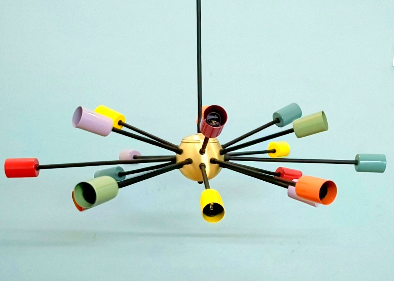 Mid Century Style 18 Multicolored Sputnik Light home interior Brass Chandelier gallery