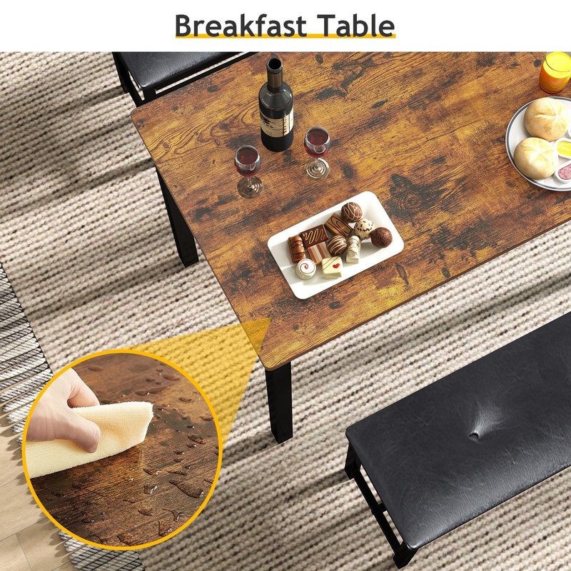 Dining Room Table Bench Set for 4, Modern Space Saving Kitchen Table with wit... gallery