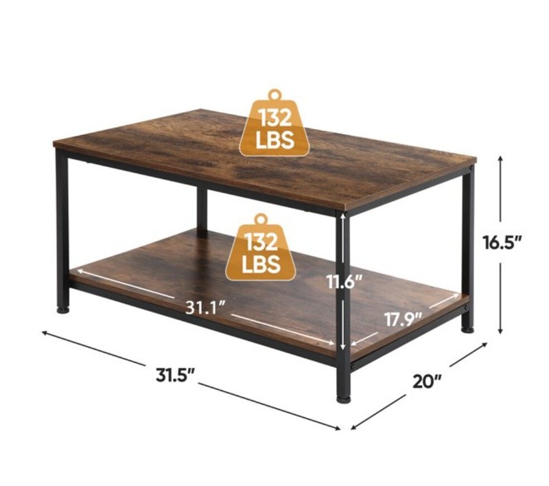 Rectangular Dark Brown Wooden Coffee Table with Black Metal Frame ZENY Brand gallery
