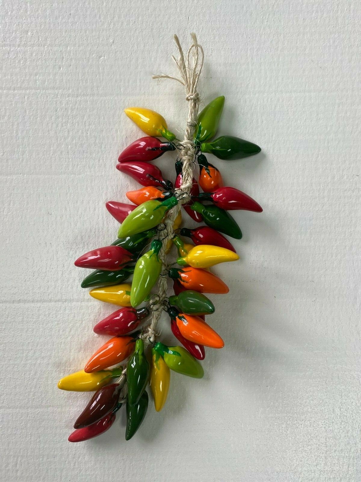 CERAMIC JALAPENO CHILI PEPPER RISTRA , MEXICO , HANGING DECOR , MULTICOLOR gallery