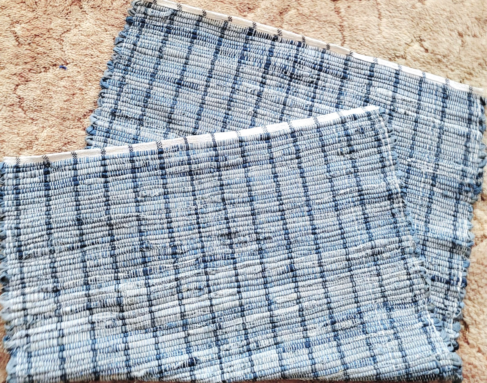 Hand Woven Loomed Rag Rug 40" x 27" Blue Denim Farmhouse Cottage USA Made New gallery