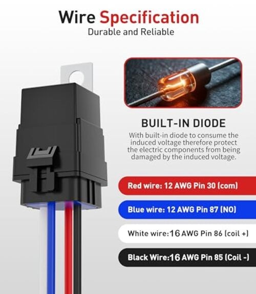 1 Pack 4 PIN 12V DC IP65 Waterproof Relay with Harness 40/30 1 Pack 4-PIN Relay gallery