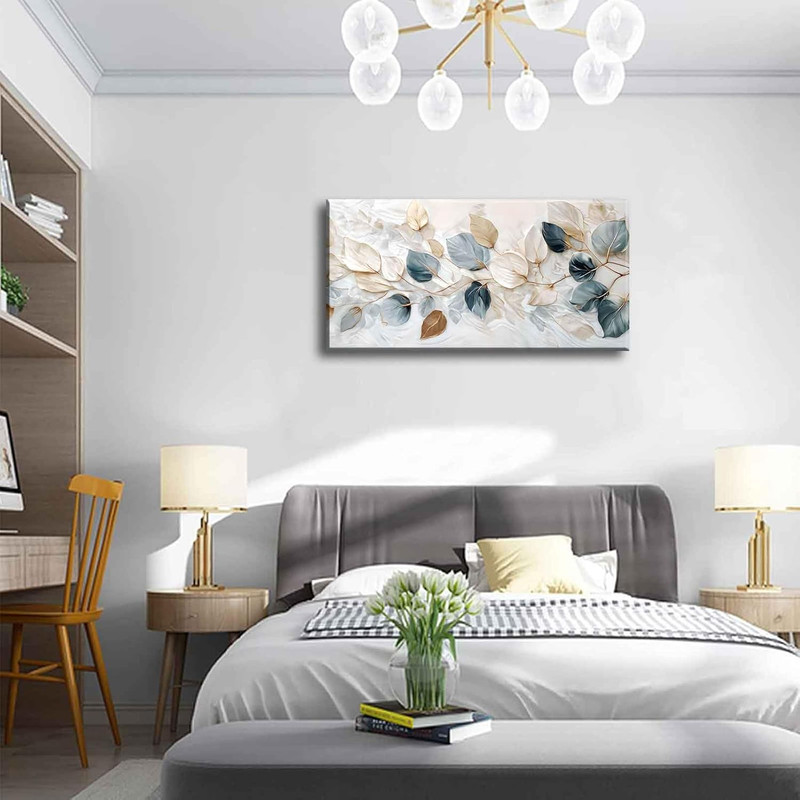Large Living Eucalyptus Leaf Canvas Wall Art Teal White Botanical Abstract Decor gallery