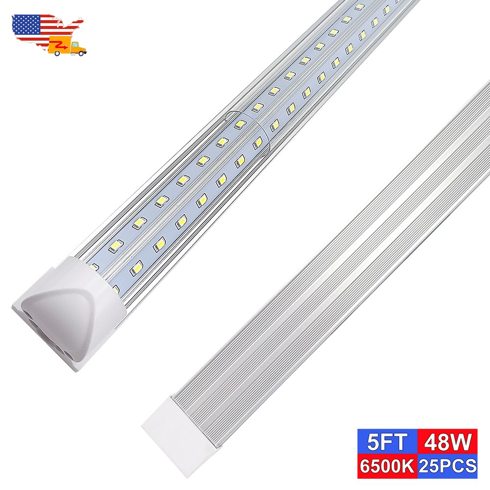 25 Pack 5 Ft T8 LED Light 48W 6500K 6200Lm Clear V Shaped Garage Light Tube gallery
