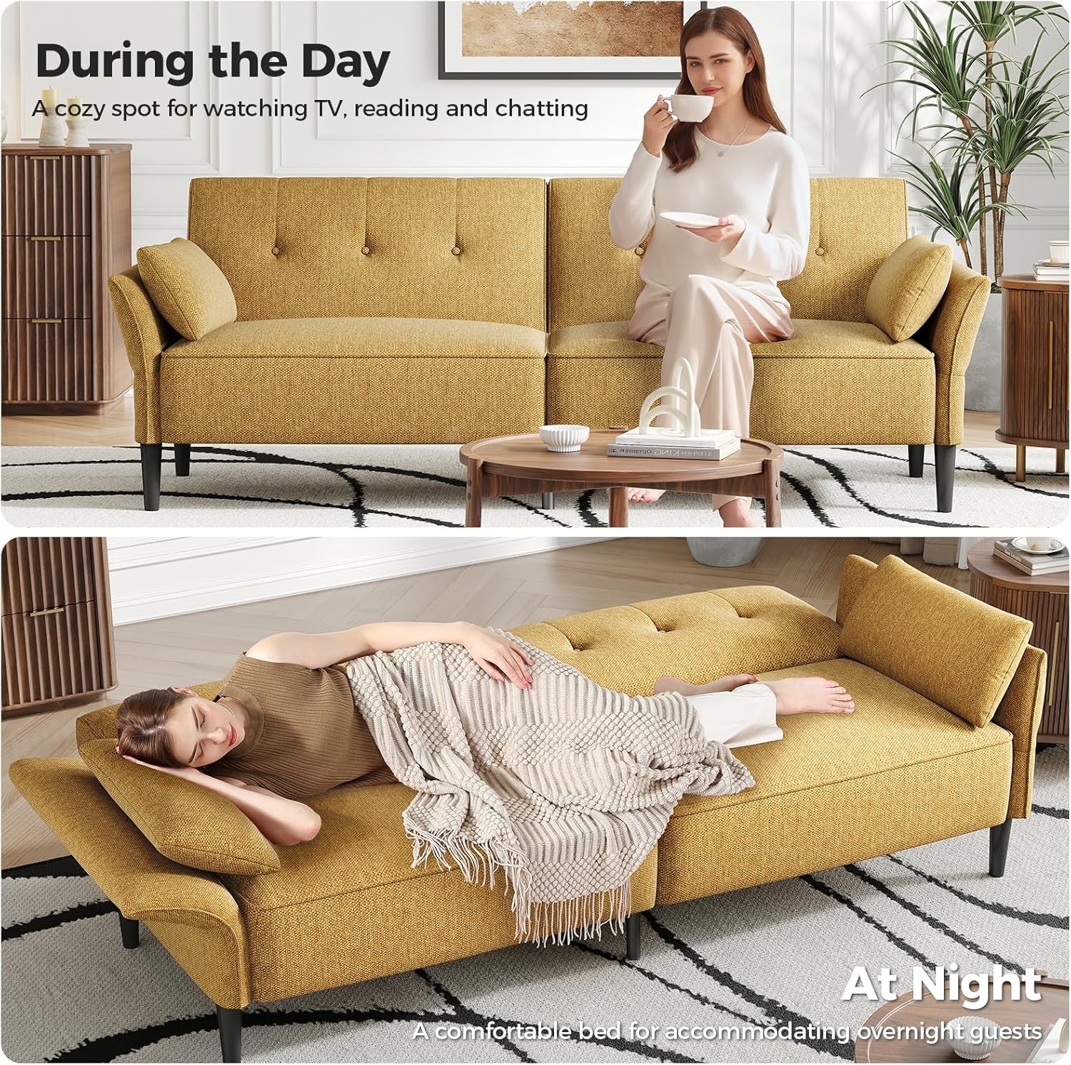 89” Futon Sofa Bed Couch,Convertible Loveseat Sleeper Sofa with 2 Pillows gallery