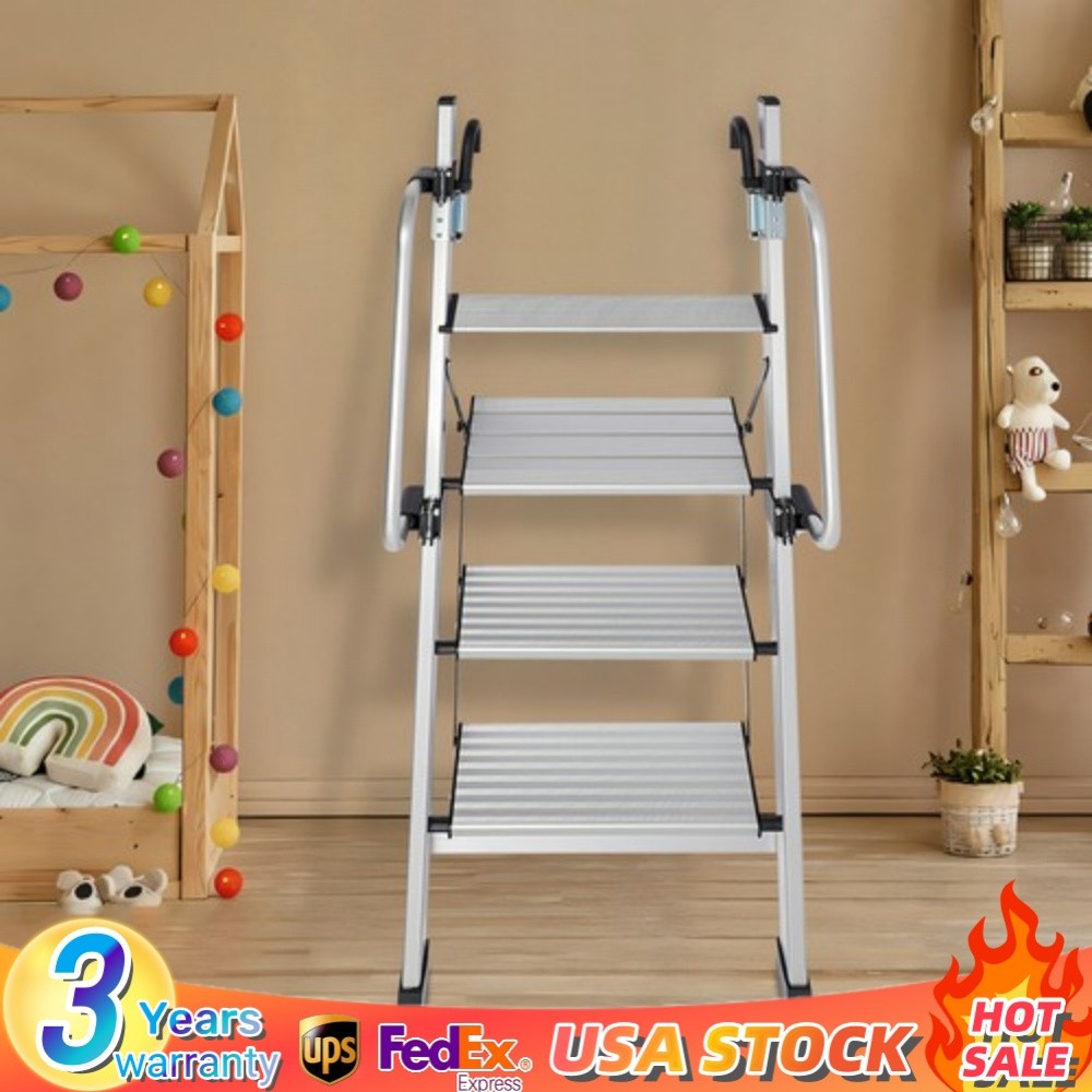 Silver 4-step Bed Ladder, Ladder With Adjustable Handrail For Caravans, Lofts gallery