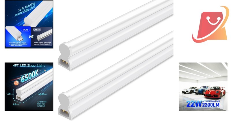 2 Pack 4FT LED Shop Lights T5 Linkable 22W 2200LM 6500K Bright White Utility gallery