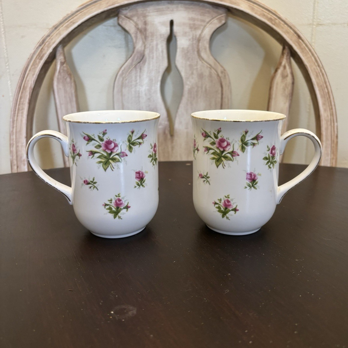 Royal Bone China Spring Flower Pink Floral Bone China Coffee Mugs Set of 2 12 oz gallery