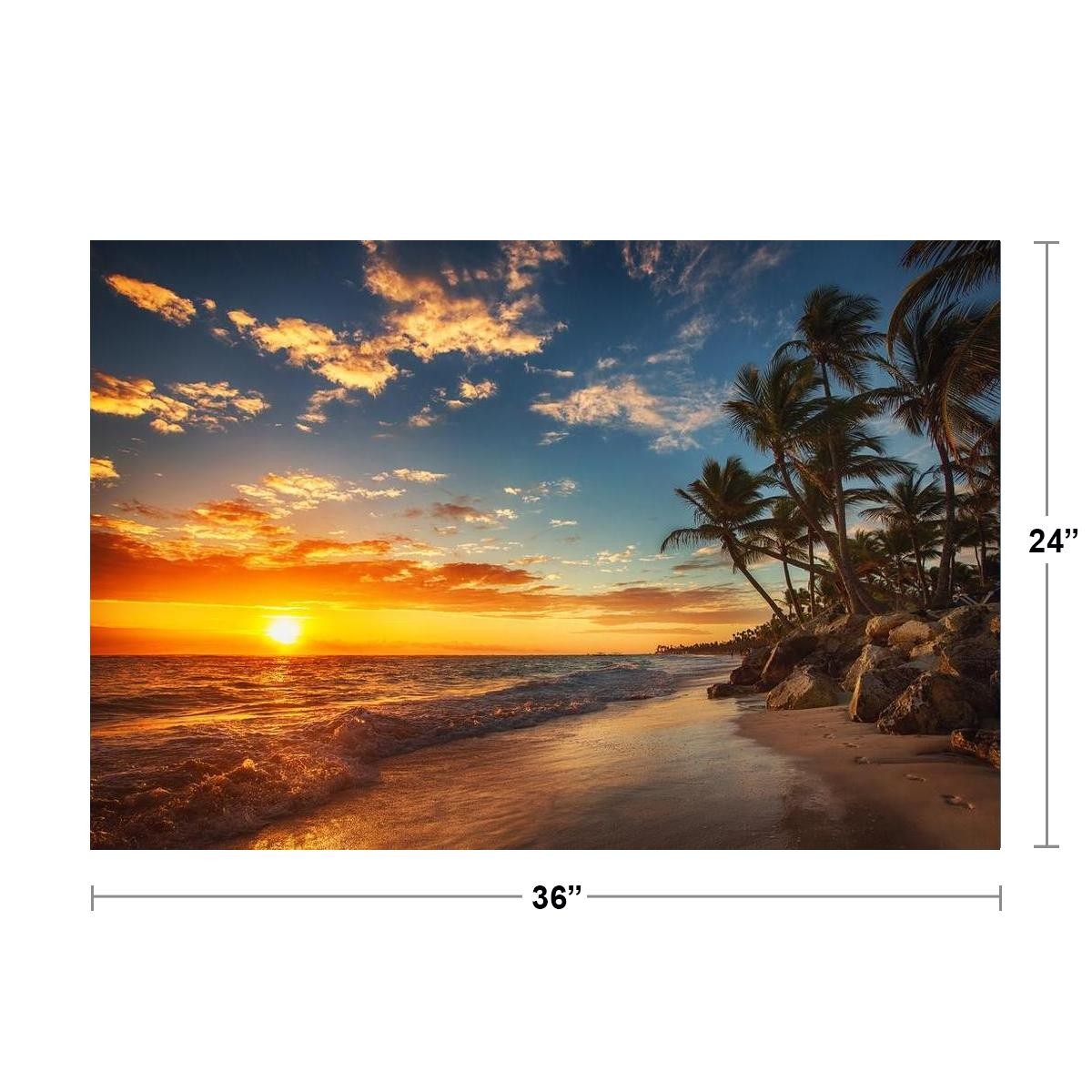 Sunrise Over Tropical Beach Palm Tree Ocean Photo Art Print Poster 24x36 inch gallery