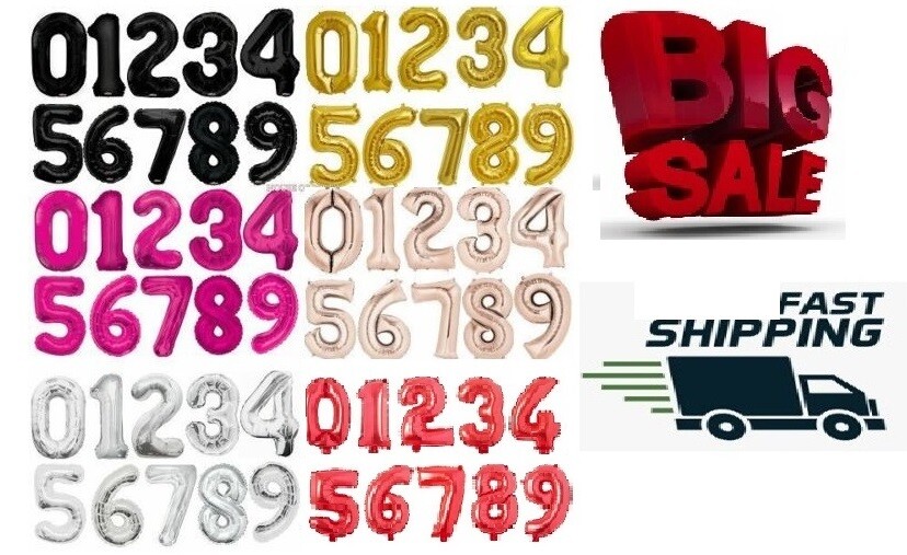 16", 26", 32", 40" Number Color Foil Balloons 2025 Prom New Year gallery