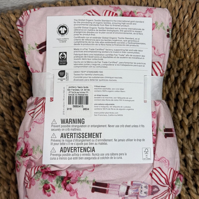 POTTERY BARN KIDS LOVESHACKFANCY NUTCRACKER ORGANIC CRIB FITTED SHEET PINK gallery