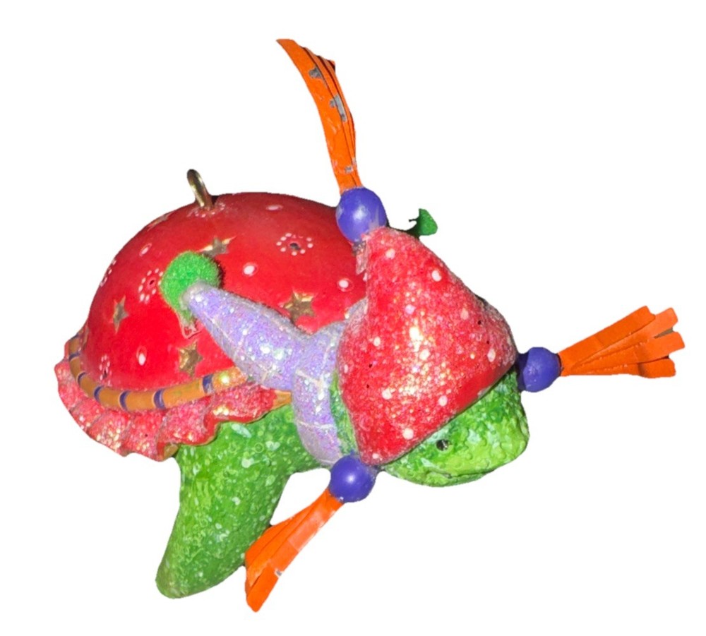 Whimsical Green Sea Turtle Red Shell With Beanie & Scarf Ornament Krinkles?